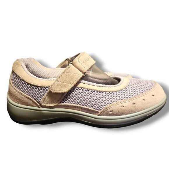 NEW Orthofeet sz 7.5 Womens Tan Leather Strappy Slip on Mary Jane Loafers Preppy - Picture 2 of 10